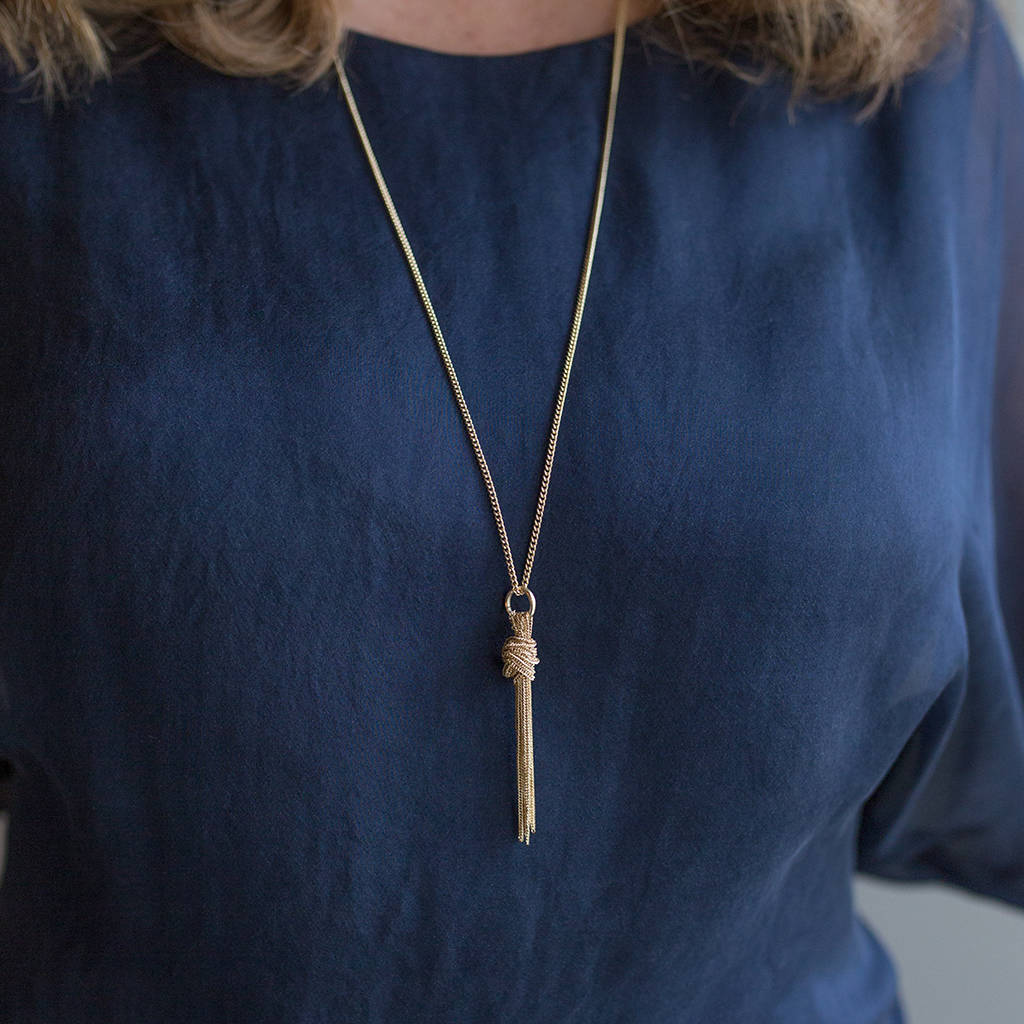 Long Silver Tassel Necklace By Baronessa