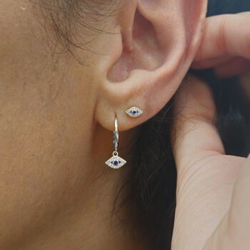 Dainty Evil Eye Silver Minimalist Stud Earrings, 2 of 4