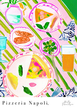 Pizza Night Art Print Watercolour Pastel Poster, 3 of 6