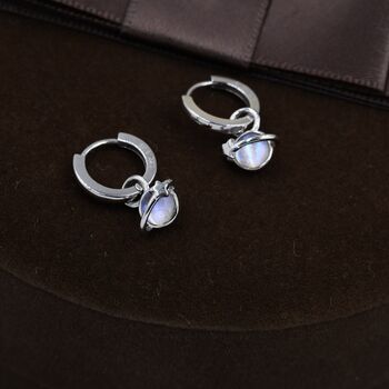 Sterling Silver Moonstone Planet And Star Huggie Hoop Earrings, 4 of 10
