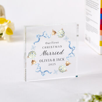 First Christmas Married Acrylic Block Newlywed Gift, 3 of 4