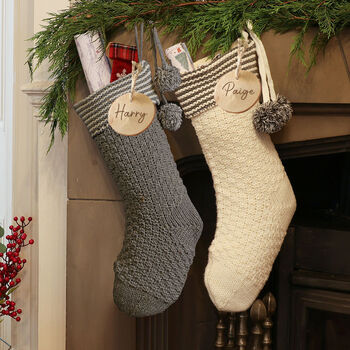 Christmas Sparkle Chunky Knit Stocking With Pom Poms, 3 of 9