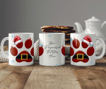Personalised Cat Paw Santa Hat Christmas Gift Mug, 2 of 2