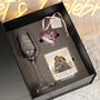 Bows And Hearts Champagne Flute With Birthstone Heart And Photo Gift Boxed Set, thumbnail 1 of 5