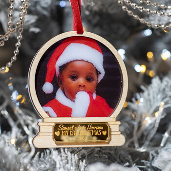 Baby's 1st Christmas Photo 3D Snow Globe Bauble, 3 of 5
