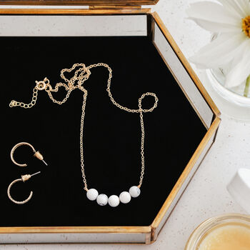 Gold Tone Five Howlite Crystal Ball Necklace, 2 of 5