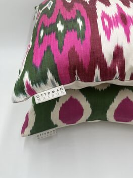 Square Ikat Silk Cushion Watermelon Weave, 8 of 8