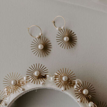 Gold Plated Star And Pearl Hoop Bridal Earrings, 2 of 9