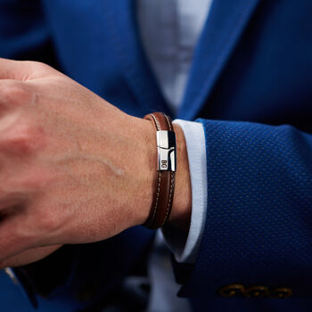 Personalised Men's Monogram Leather And Steel Bracelet, 5 of 9