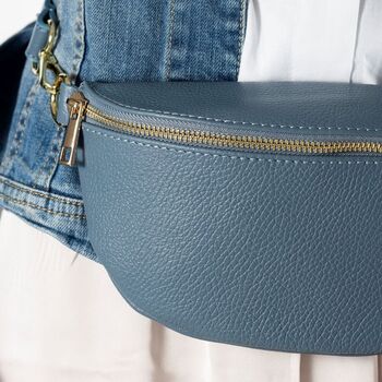 Denim Blue Soft Italian Leather Bum Bag, 3 of 10