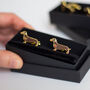 Miniature Dachshund Gold Plated Enamel Cufflinks, thumbnail 1 of 4