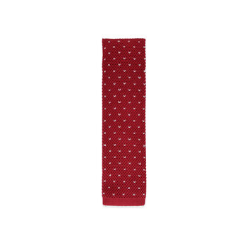 Men's Square End Knitted Tie With Dots | Burgundy Red, 3 of 5