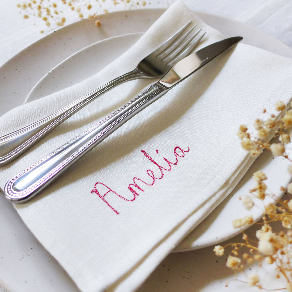 Embroidered Personalised Linen Napkin, 1 of 6