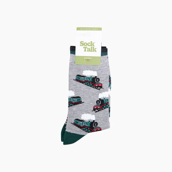 Steam Trains Bamboo Socks In Light Grey, 4 of 4