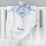 Personalised Blue Ellie Comforter Cable Blanket White, thumbnail 7 of 10