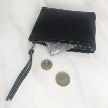 Fair Trade Leather Zip Coin Purse Contrast Lining, 5 of 12