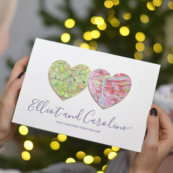 Personalised Map Hearts Christmas Card, 2 of 6