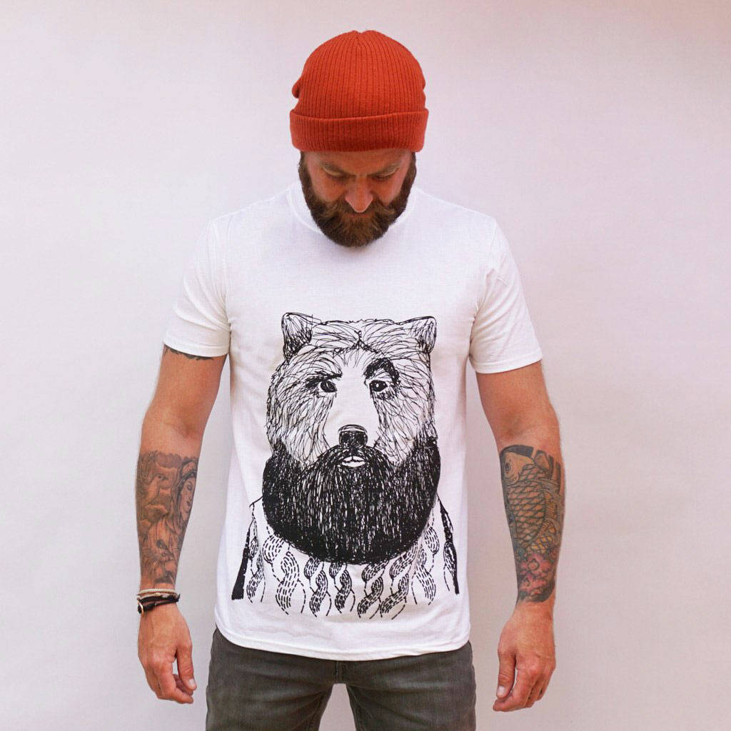 Bearded Bear Men's Organic T Shirt, 1 of 6