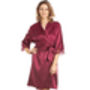 British Made Burgundy Short Satin Dressing Gown With Lace Detail, thumbnail 1 of 5