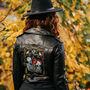 Cropped Tarot Card Black Leather Jacket, thumbnail 6 of 10