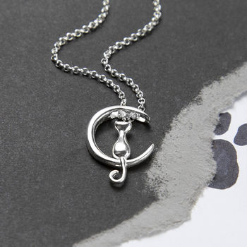 Sterling Silver Cat And Crescent Necklace, 2 of 5