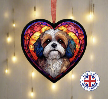 Shih Tzu Stained Glass Effect Heart Suncatcher, 7 of 7