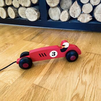Children's Wooden Toy Pull Along Vintage Racing Car, 5 of 5