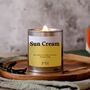 Sun Cream Scented Crackle Wick Candle Holiday Inspired Fragrance, thumbnail 1 of 7