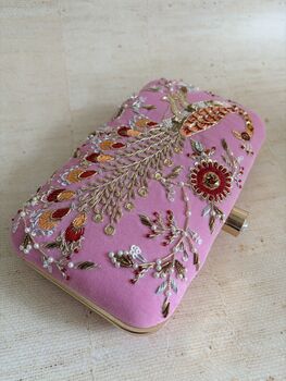 Peacock Rectangular Pink Clutch Bag, 4 of 12
