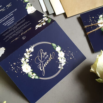Be Our Guest Blue Floral Wedding Invitations Sample, 5 of 7
