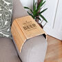 Personalised Beer Goes Here Wooden Sofa Armchair Tray, thumbnail 2 of 3