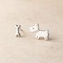 Sterling Silver Mismatched Westie/Scottie And Bone Stud Earrings, thumbnail 2 of 11