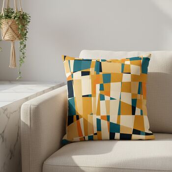 Cushion Cover In Geometric Mid Century Mustard And Teal Abstract Design, 4 of 12
