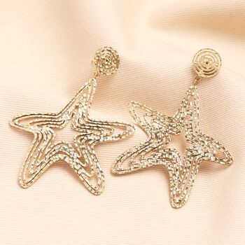 Oversized Hammered Starfish Outline Drop Earrings In Gold, 2 of 4