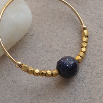 Midnight Blue Gold Stone Fair Trade Hoop Earrings 25mm, 2 of 6