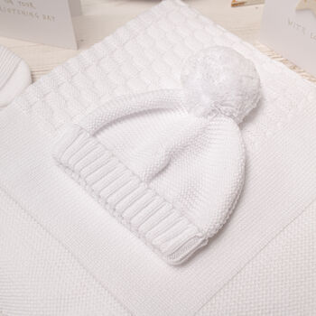 Toffee Moon White Block Knitted Christening Blanket, 5 of 11