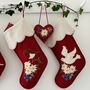 Hand Embroidered Edelweiss Dove Christmas Stocking, thumbnail 1 of 3