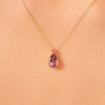 Pink Ruby And Amethyst Pear Cut Pendant Necklace In Sterling Silver And Gold Vermeil, 6 of 11