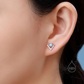 Sterling Silver Blue Opal Chevron Stud Earrings, 9 of 12