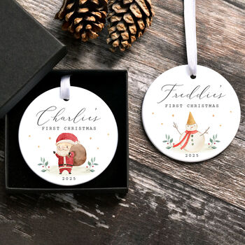 Personalised Baby’s First Christmas Ornament Ceramic Keepsake Bauble, 6 of 11