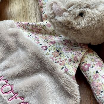 Personalised Beige Floral Bunny Comforter Blanket, 6 of 7