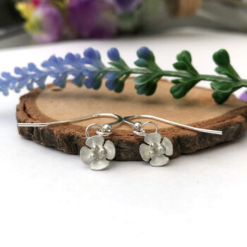 Sterling Silver Mini Blossom Flower Hook Earrings, 3 of 9