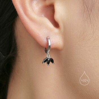Sterling Silver Cz Marquise Crown Huggie Hoop Earrings, 7 of 11
