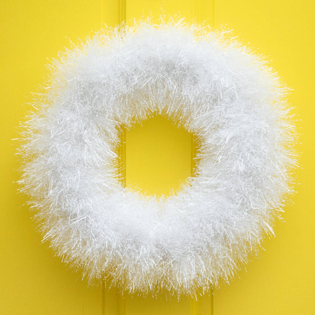 White Tinsel Christmas Wreath By Slice of Pie Designs