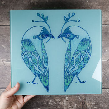 Lovebirds Aqua Turquoise Worktop Protector Cutting Board, 6 of 9