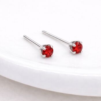 Sterling Silver Red Ruby Micro Stud Earrings – 3mm, 3 of 5