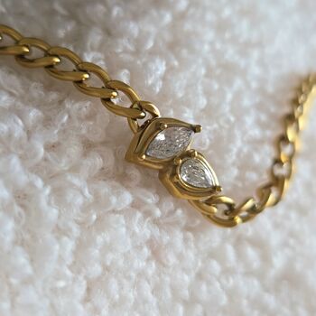 Waterproof Gold Charm Bezel Cz Charm Bracelet, Adjustable Everyday 18 K Gold Bracelet Gift For Her, 7 of 12