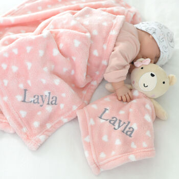 Personalised Pink Bear Hearts Comforter And Blanket Set, 4 of 8
