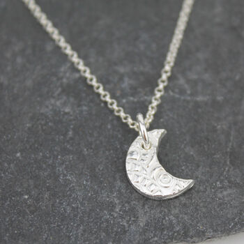 Sterling Silver Small Textured Moon Pendant, 6 of 7