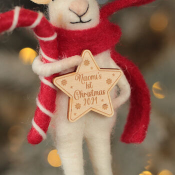 Personalised Felt Mouse Baby's 1st Christmas Tree Decoration, 2 of 3